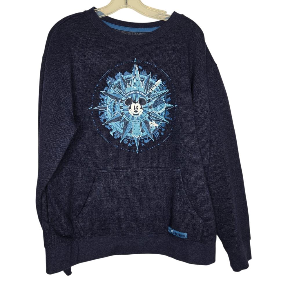 Walt Disney World Parks Mickey Mouse Compass Sweatshirt Unisex Pocket Blue Large